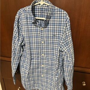 Boys Vineyard Vines Blue and White Plaid Shirt